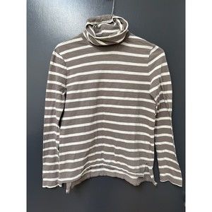 Madewell Shirt Women's S White Brown Stripe Turtle Neck Long Sleeve Stretch